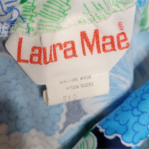 Vintage 70s Laura Mae Blue Floral Polyester Skirt Set, size 12 - Picture 8 of 9